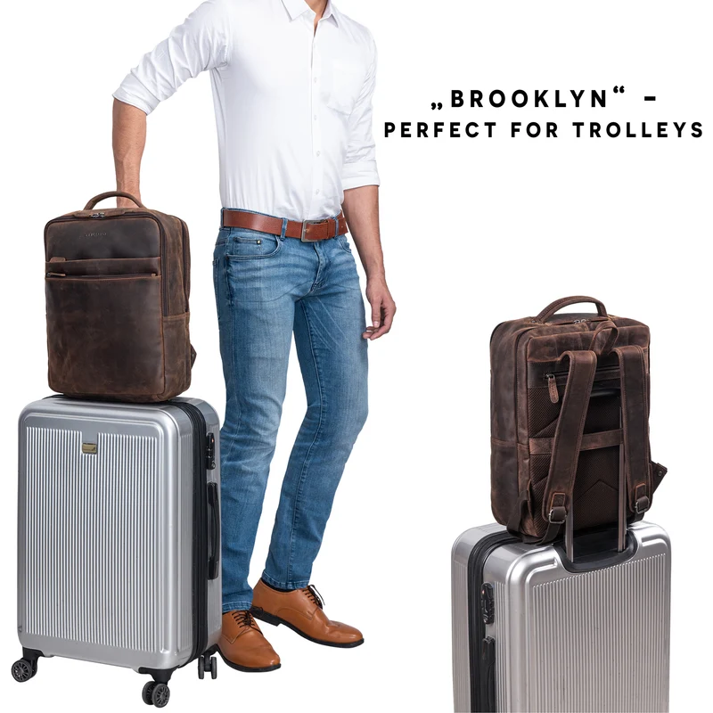 "Brooklyn" Großer Laptop Rucksack Echtleder mit 15.6 Zoll Laptopfach