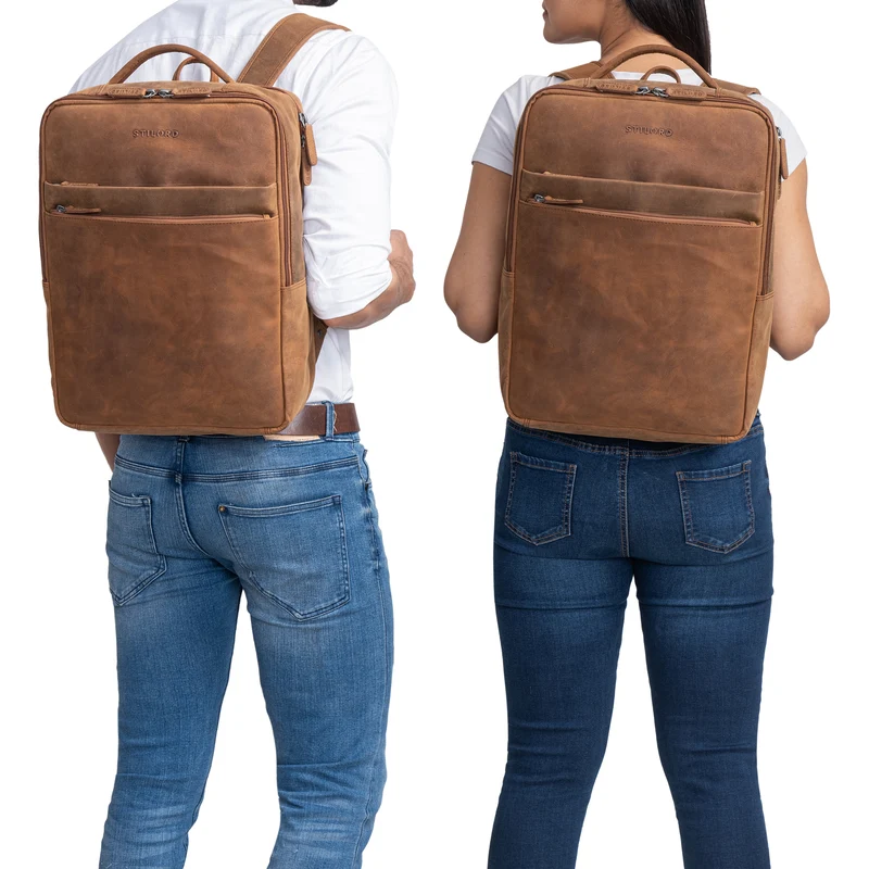 "Brooklyn" Großer Laptop Rucksack Echtleder mit 15.6 Zoll Laptopfach