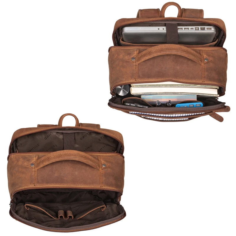 "Brooklyn" Großer Laptop Rucksack Echtleder mit 15.6 Zoll Laptopfach