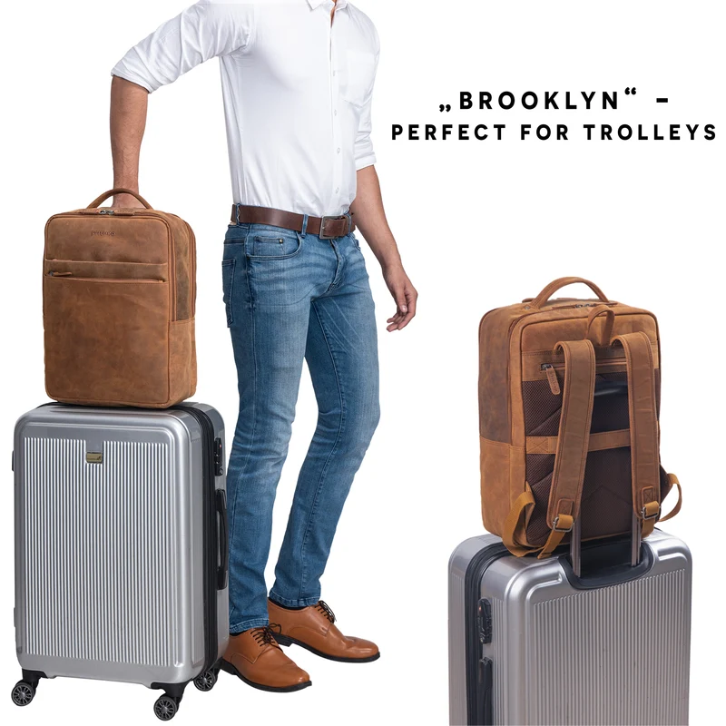 "Brooklyn" Großer Laptop Rucksack Echtleder mit 15.6 Zoll Laptopfach