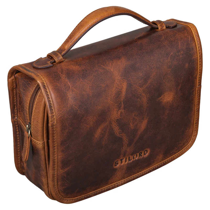B-WARE "Arlo" Kulturtasche Leder zum Aufhängen Kulturbeutel