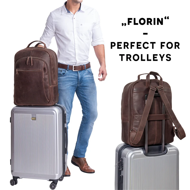 "Florin" XXL Business Rucksack Leder für 17 Zoll Laptop Herren & Damen
