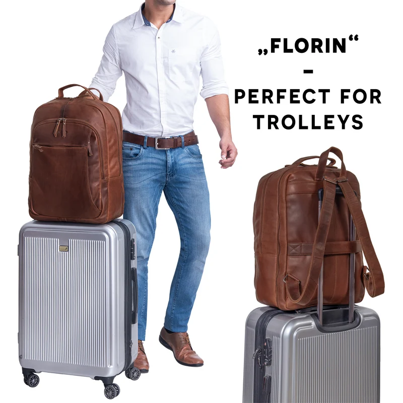"Florin" XXL Business Rucksack Leder für 17 Zoll Laptop Herren & Damen