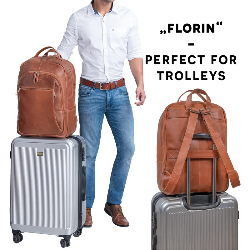 "Florin" XXL Business Rucksack Leder für 17 Zoll Laptop Herren & Damen