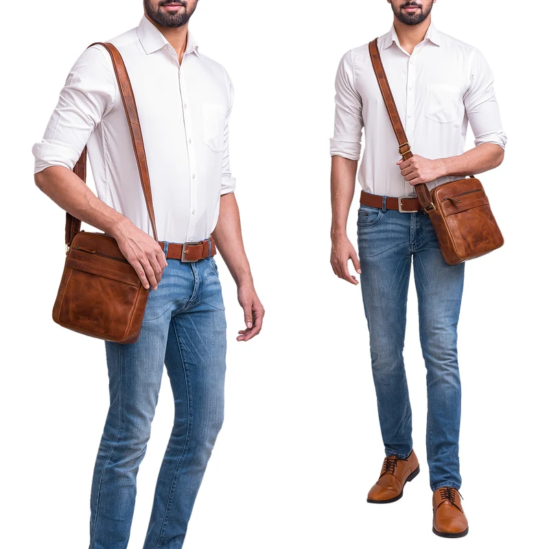 "Craig" Herren Schultertasche klein Leder