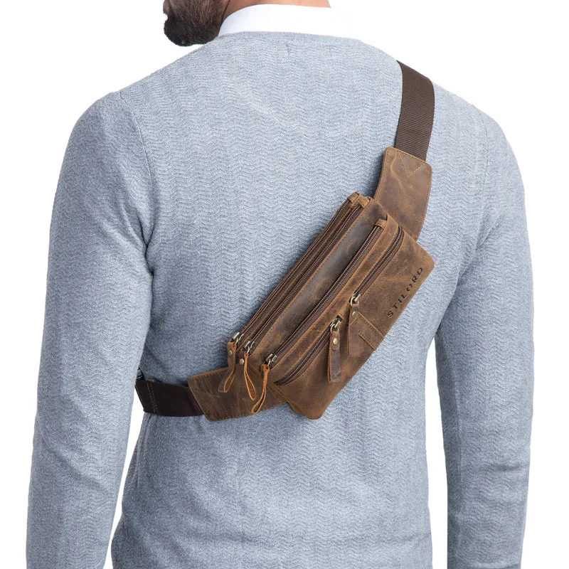 "Damian" Große Bauchtasche Gürteltasche Leder Vintage Damen und Herren