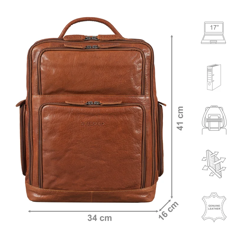 "Jayden" Business Rucksack Leder 15 16 17 Zoll Laptopfach Damen Herren
