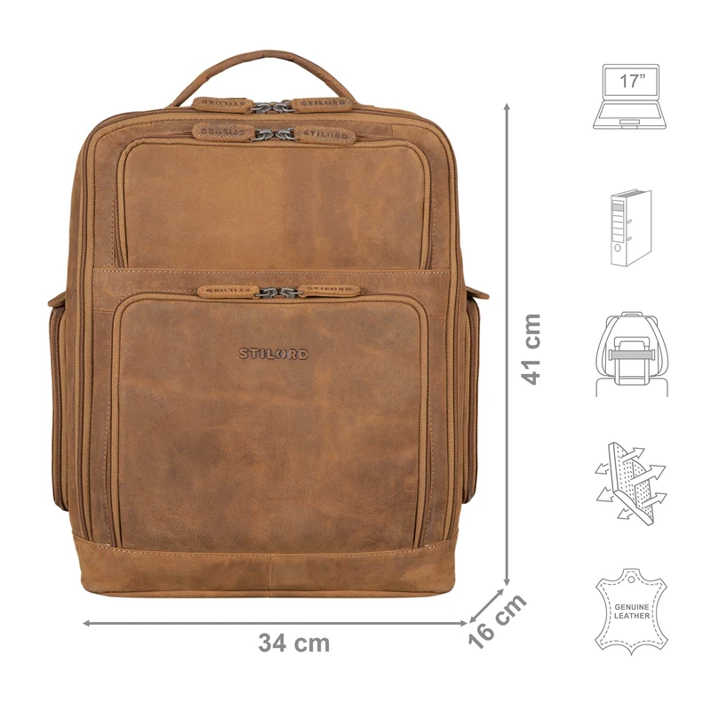 "Jayden" Business Rucksack Leder 15 16 17 Zoll Laptopfach Damen Herren