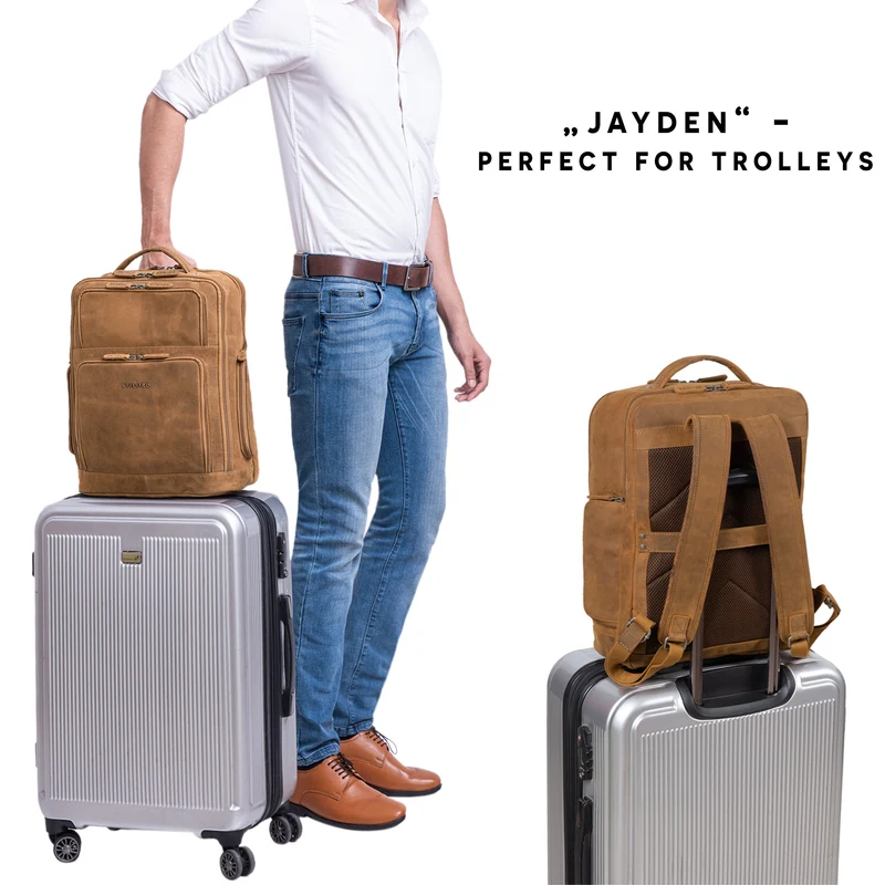 "Jayden" Business Rucksack Leder 15 16 17 Zoll Laptopfach Damen Herren
