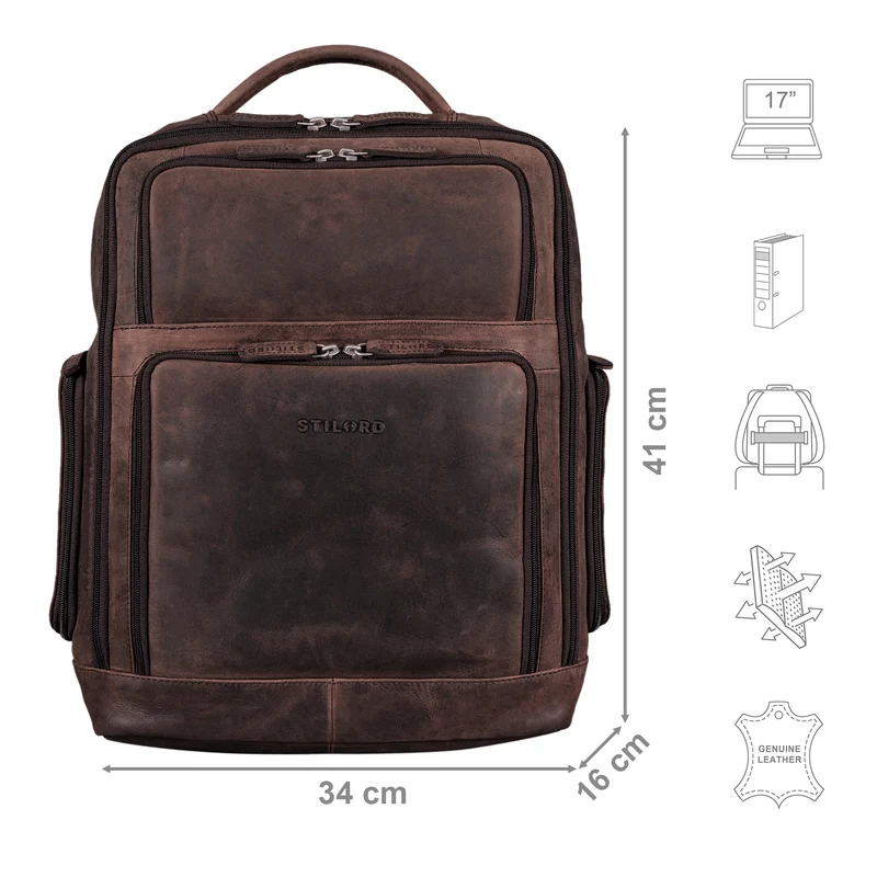 "Jayden" Business Rucksack Leder 15 16 17 Zoll Laptopfach Damen Herren