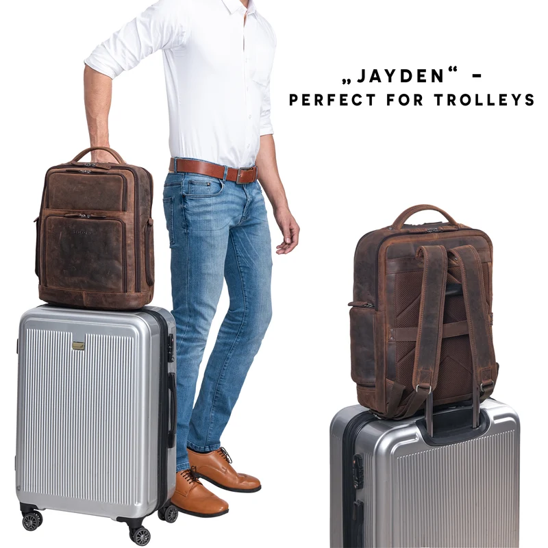 "Jayden" Business Rucksack Leder 15 16 17 Zoll Laptopfach Damen Herren