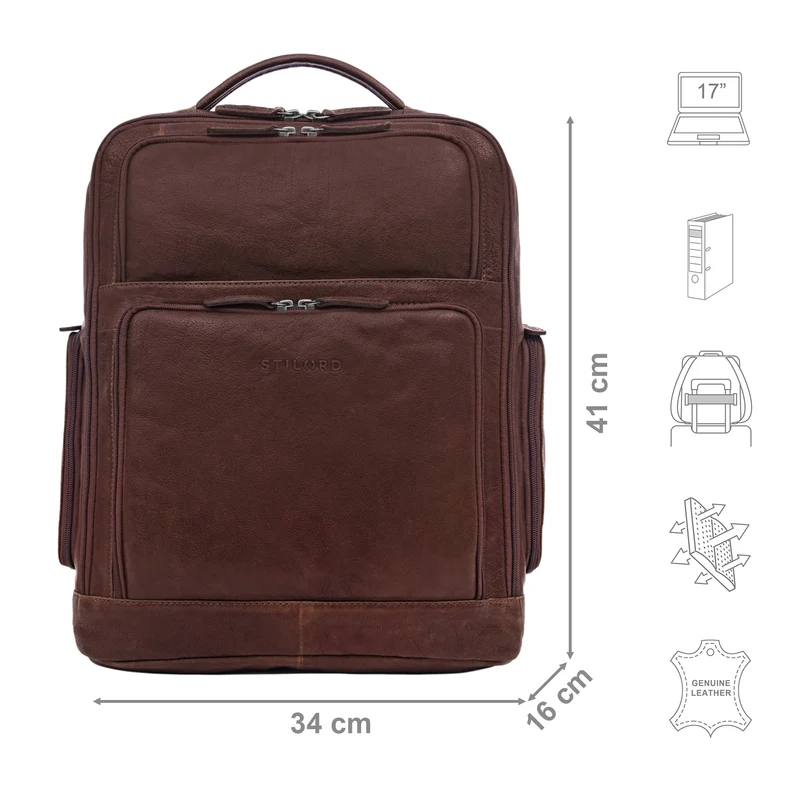 "Jayden" Business Rucksack Leder 15 16 17 Zoll Laptopfach Damen Herren