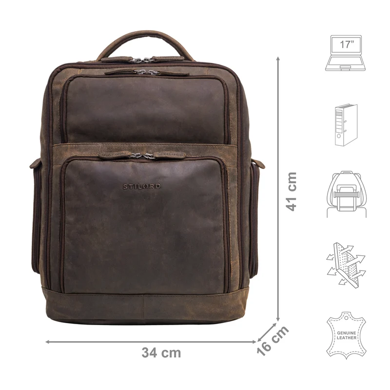 "Jayden" Business Rucksack Leder 15 16 17 Zoll Laptopfach Damen Herren