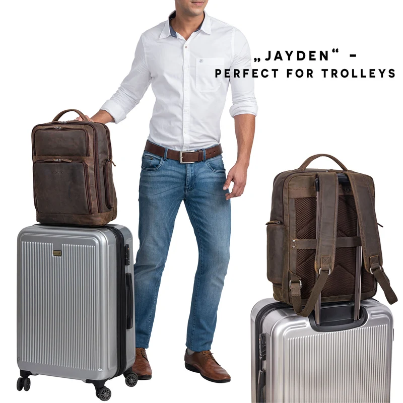 "Jayden" Business Rucksack Leder 15 16 17 Zoll Laptopfach Damen Herren