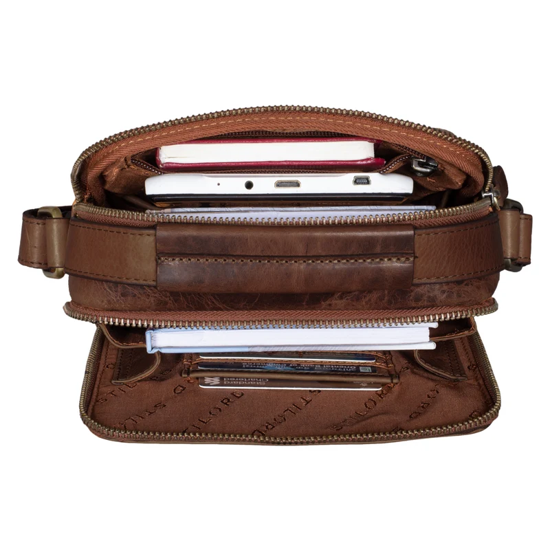 "Bastian" Schultertasche Herren Leder Vintage