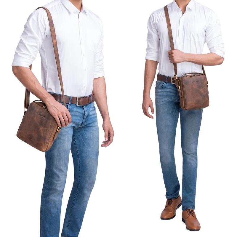 "Bastian" Schultertasche Herren Leder Vintage