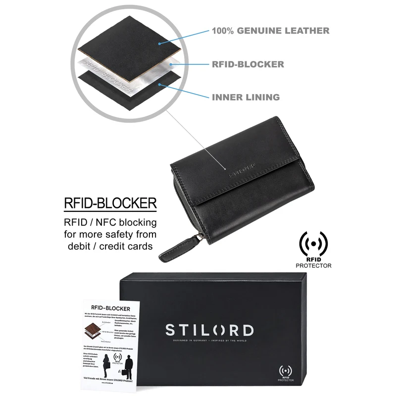 "Thea" Damen Geldbeutel Leder RFID mit Geschenkbox