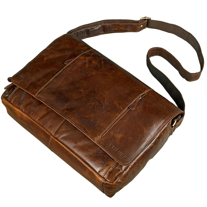 B-WARE "Erik" Vintage Schultertasche Leder 15,6 Zoll