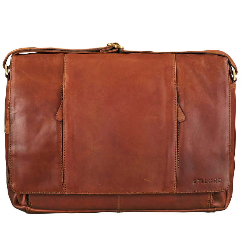 B-WARE "Erik" Vintage Schultertasche Leder 15,6 Zoll