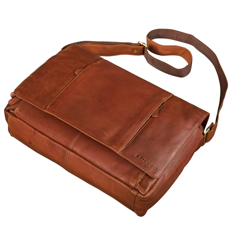 B-WARE "Erik" Vintage Schultertasche Leder 15,6 Zoll