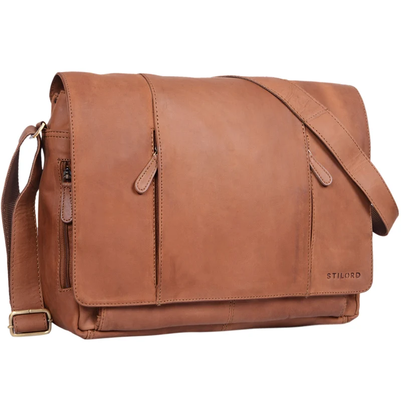 B-WARE "Erik" Vintage Schultertasche Leder 15,6 Zoll