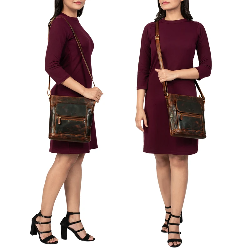 "Paula" Lederumhängetasche Damen Vintage