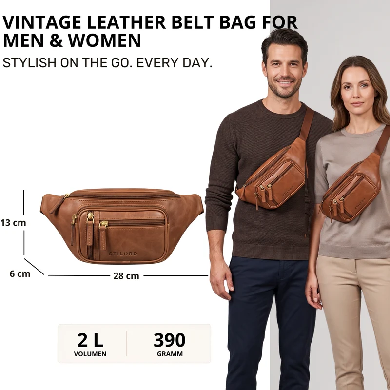 "Greg" Bauchtasche / Gürteltasche Echtes Leder für Damen Herren Groß