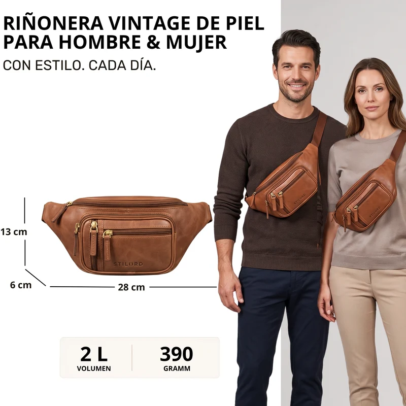 "Greg" Bauchtasche / Gürteltasche Echtes Leder für Damen Herren Groß