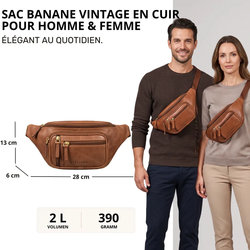 "Greg" Bauchtasche / Gürteltasche Echtes Leder für Damen Herren Groß