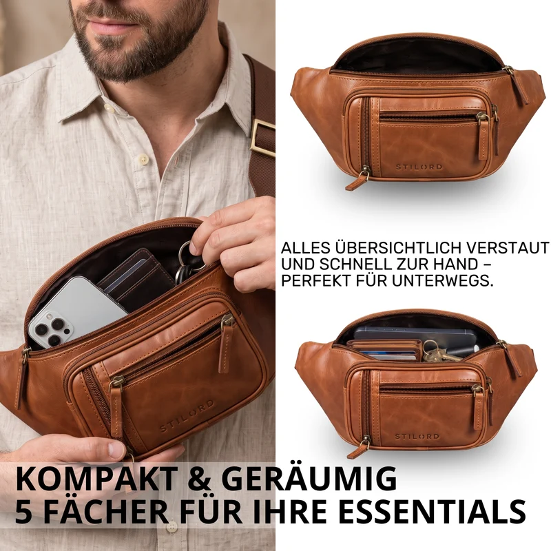 "Greg" Bauchtasche / Gürteltasche Echtes Leder für Damen Herren Groß