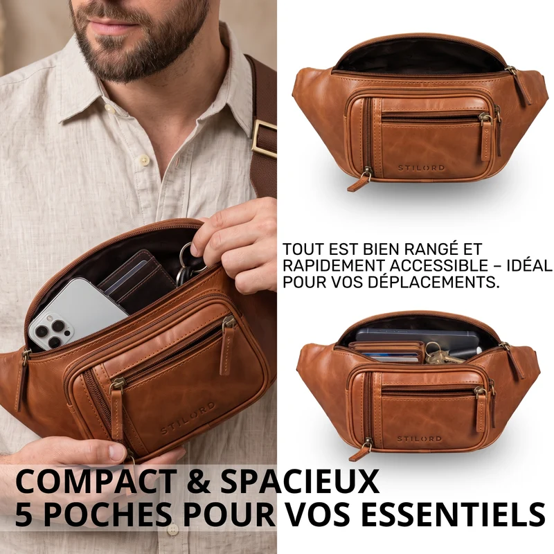 "Greg" Bauchtasche / Gürteltasche Echtes Leder für Damen Herren Groß
