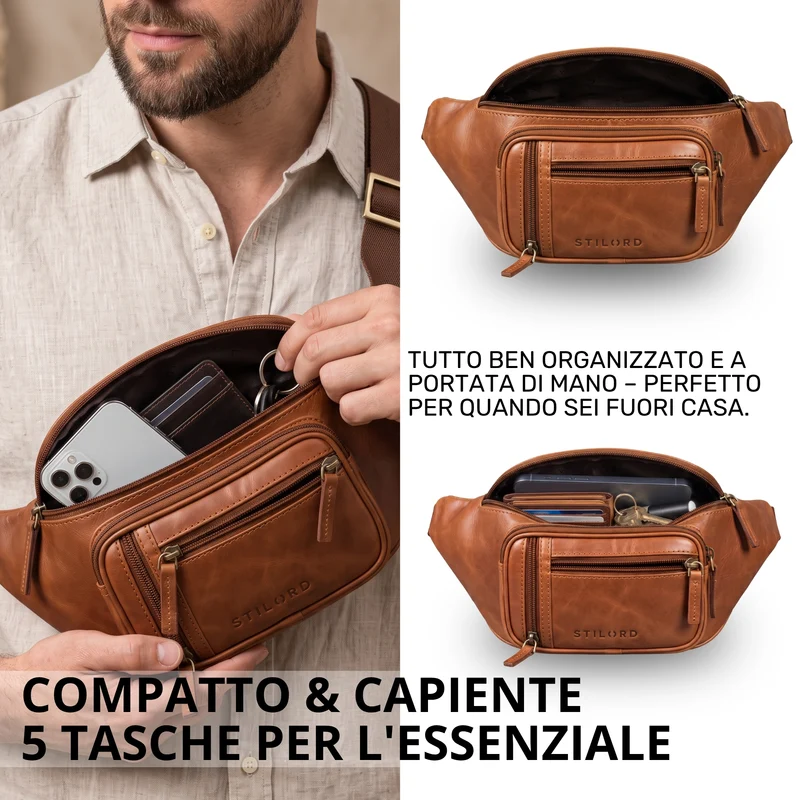 "Greg" Bauchtasche / Gürteltasche Echtes Leder für Damen Herren Groß