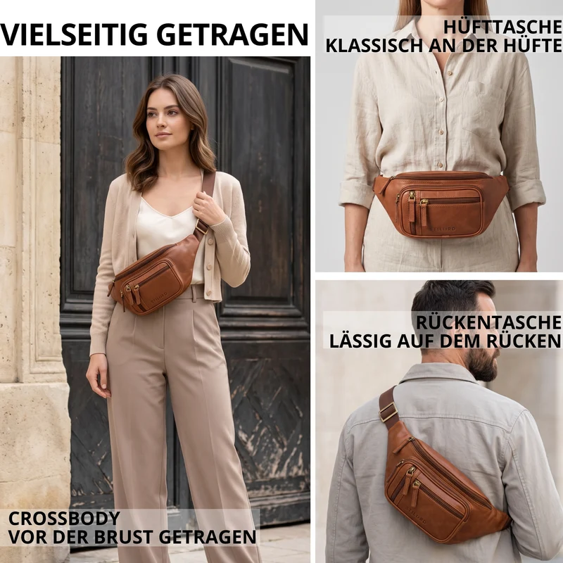 "Greg" Bauchtasche / Gürteltasche Echtes Leder für Damen Herren Groß