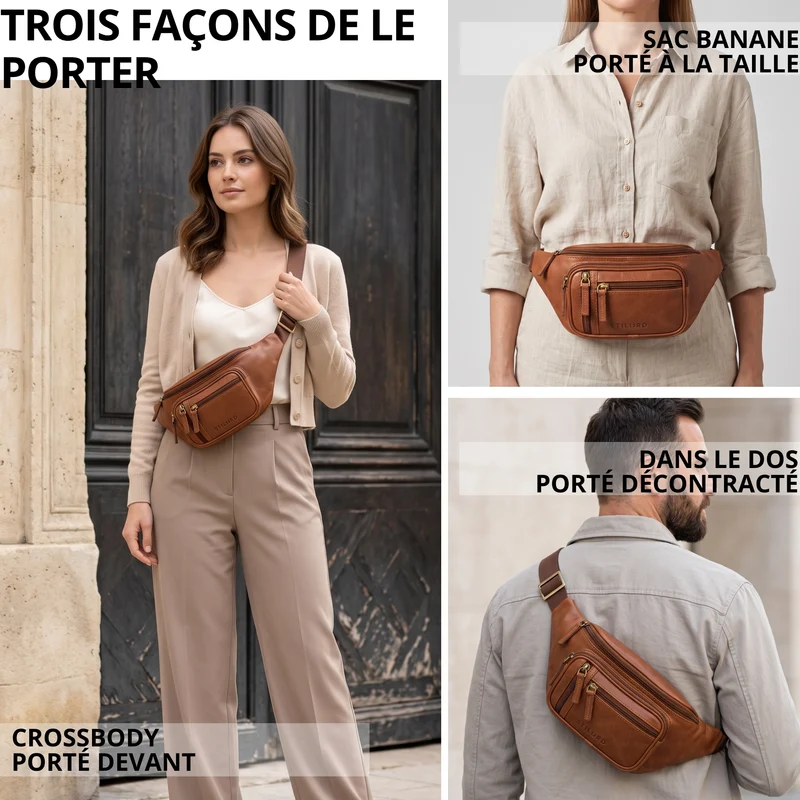 "Greg" Bauchtasche / Gürteltasche Echtes Leder für Damen Herren Groß