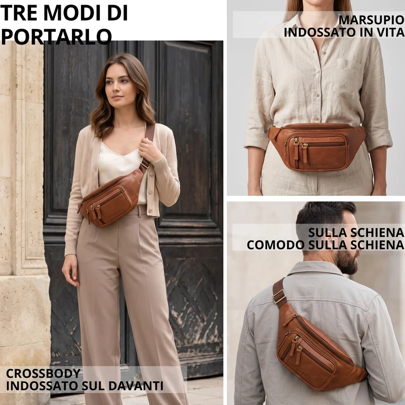 "Greg" Bauchtasche / Gürteltasche Echtes Leder für Damen Herren Groß