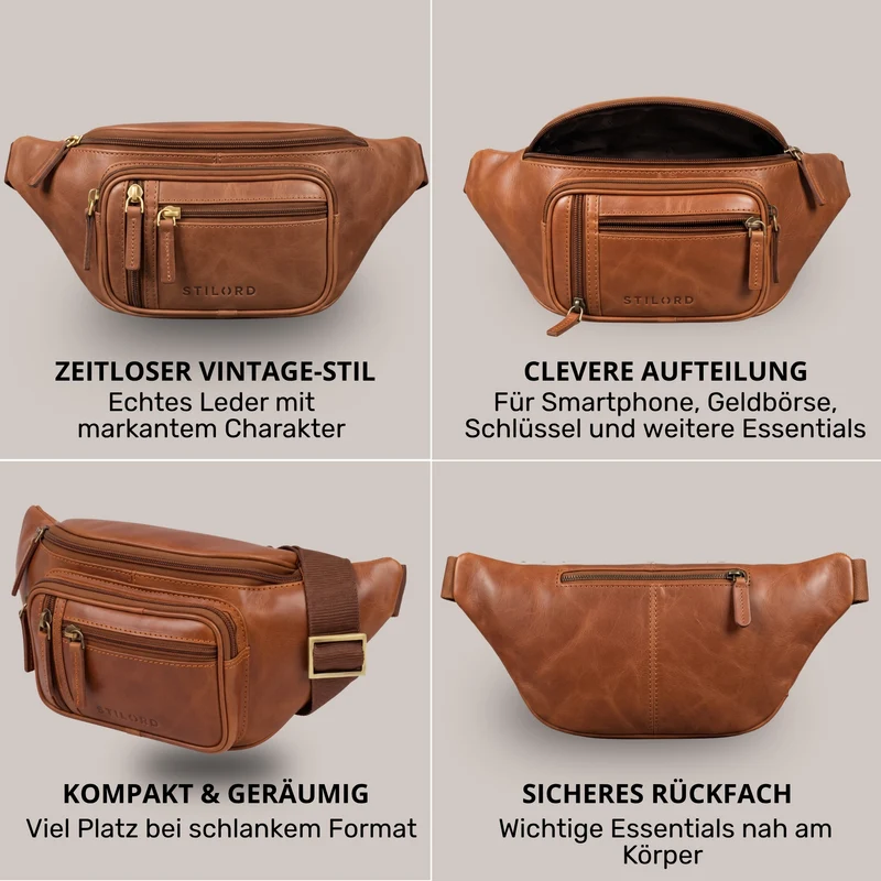 "Greg" Bauchtasche / Gürteltasche Echtes Leder für Damen Herren Groß