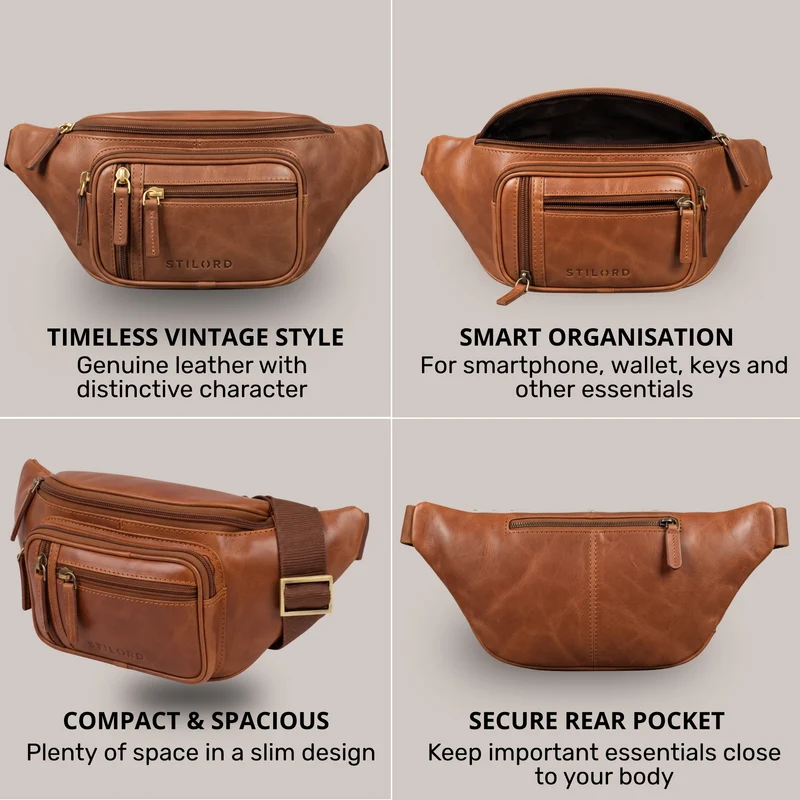"Greg" Bauchtasche / Gürteltasche Echtes Leder für Damen Herren Groß