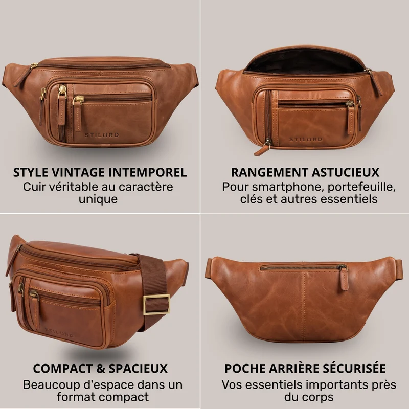 "Greg" Bauchtasche / Gürteltasche Echtes Leder für Damen Herren Groß