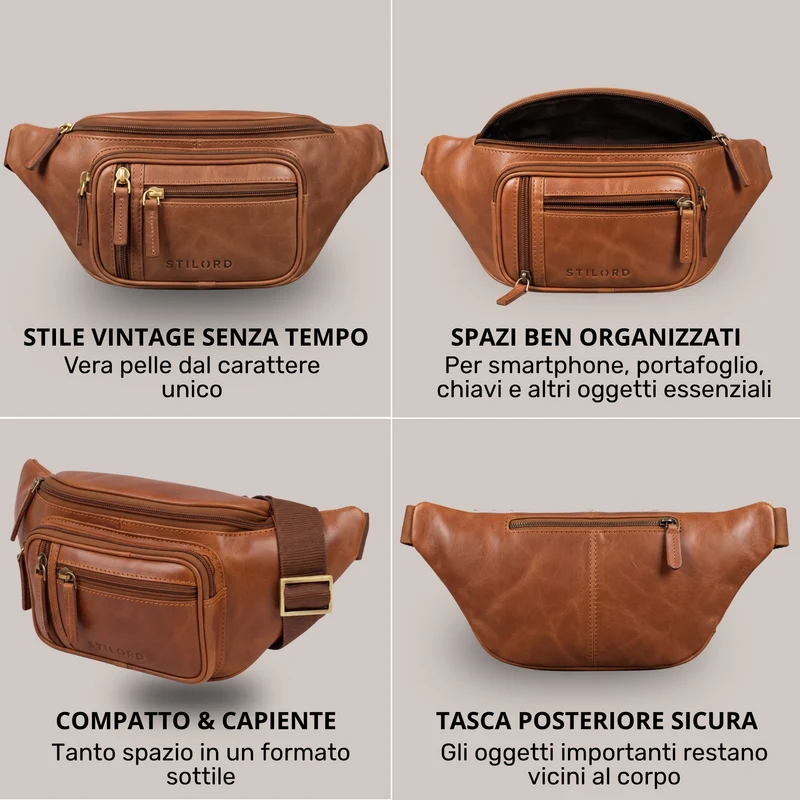 "Greg" Bauchtasche / Gürteltasche Echtes Leder für Damen Herren Groß