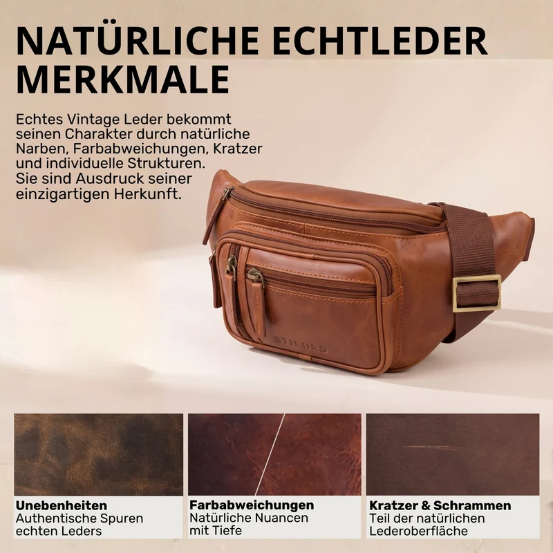 "Greg" Bauchtasche / Gürteltasche Echtes Leder für Damen Herren Groß