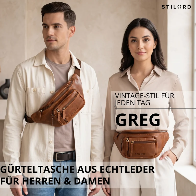"Greg" Bauchtasche / Gürteltasche Echtes Leder für Damen Herren Groß