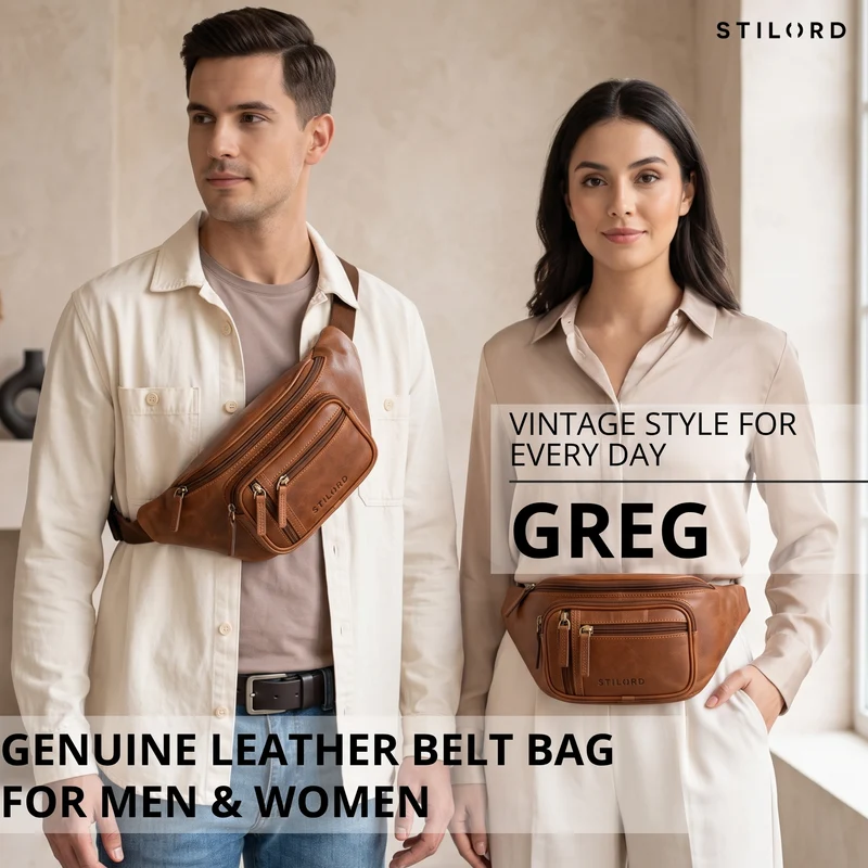 "Greg" Bauchtasche / Gürteltasche Echtes Leder für Damen Herren Groß