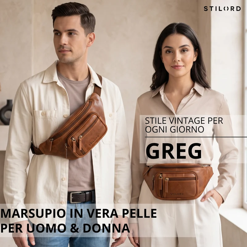 "Greg" Bauchtasche / Gürteltasche Echtes Leder für Damen Herren Groß