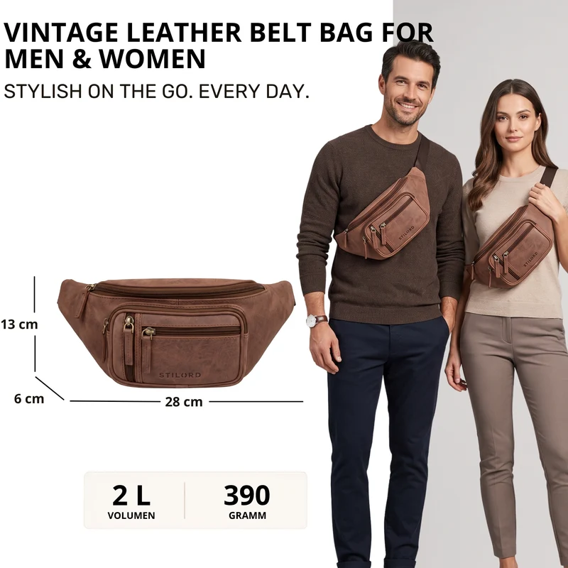 "Greg" Bauchtasche / Gürteltasche Echtes Leder für Damen Herren Groß