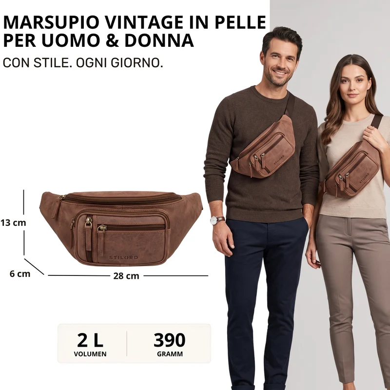 "Greg" Bauchtasche / Gürteltasche Echtes Leder für Damen Herren Groß