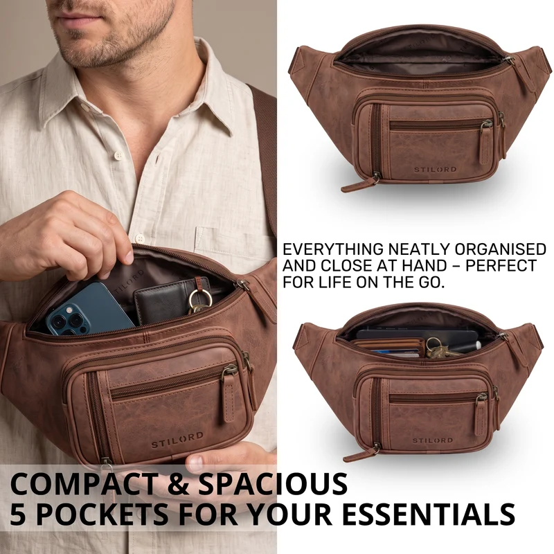 "Greg" Bauchtasche / Gürteltasche Echtes Leder für Damen Herren Groß