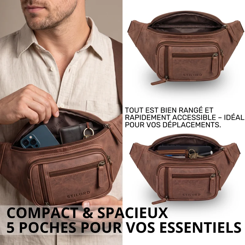 "Greg" Bauchtasche / Gürteltasche Echtes Leder für Damen Herren Groß