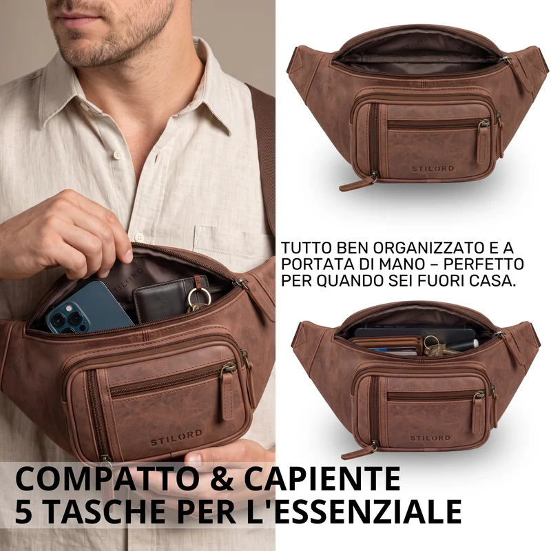 "Greg" Bauchtasche / Gürteltasche Echtes Leder für Damen Herren Groß