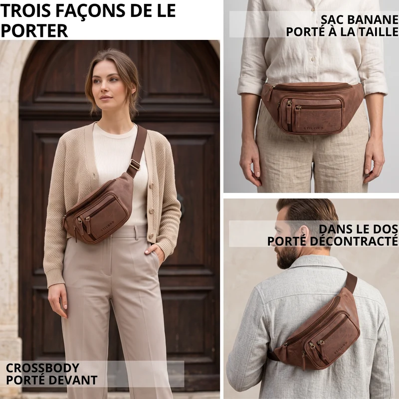 "Greg" Bauchtasche / Gürteltasche Echtes Leder für Damen Herren Groß
