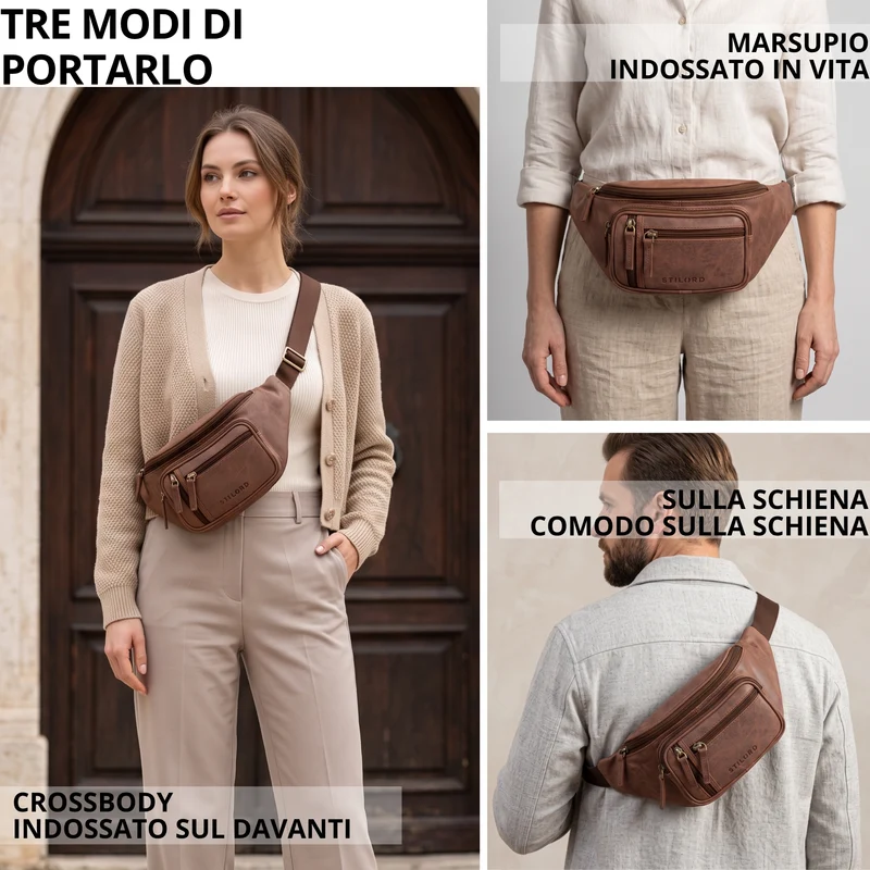 "Greg" Bauchtasche / Gürteltasche Echtes Leder für Damen Herren Groß